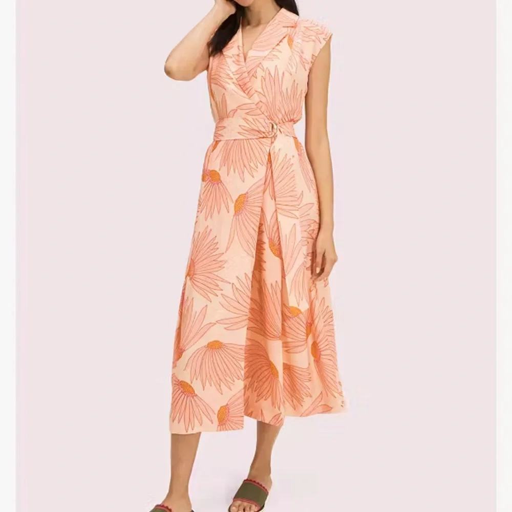 kate spade Peach and Coral Floral Wrap Midi Dress - Picture 10 of 10